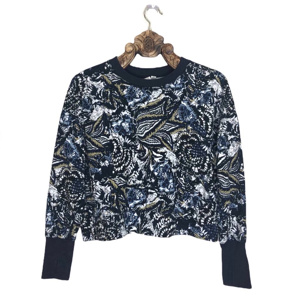 Joie Sweatshirt Patterned Crop Pullover Athletic Streetwear Crew Neck Top Large
